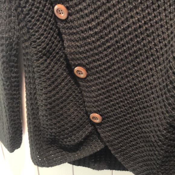 Plmolken black chunky knit asymmetrical wrap collared sweater soft stretchy M/L - Picture 3 of 7